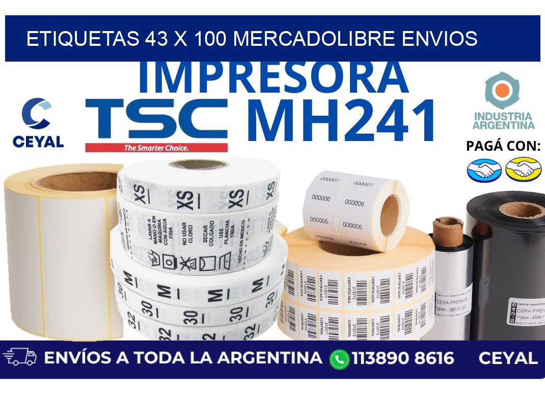 etiquetas 43 x 100 mercadolibre envios