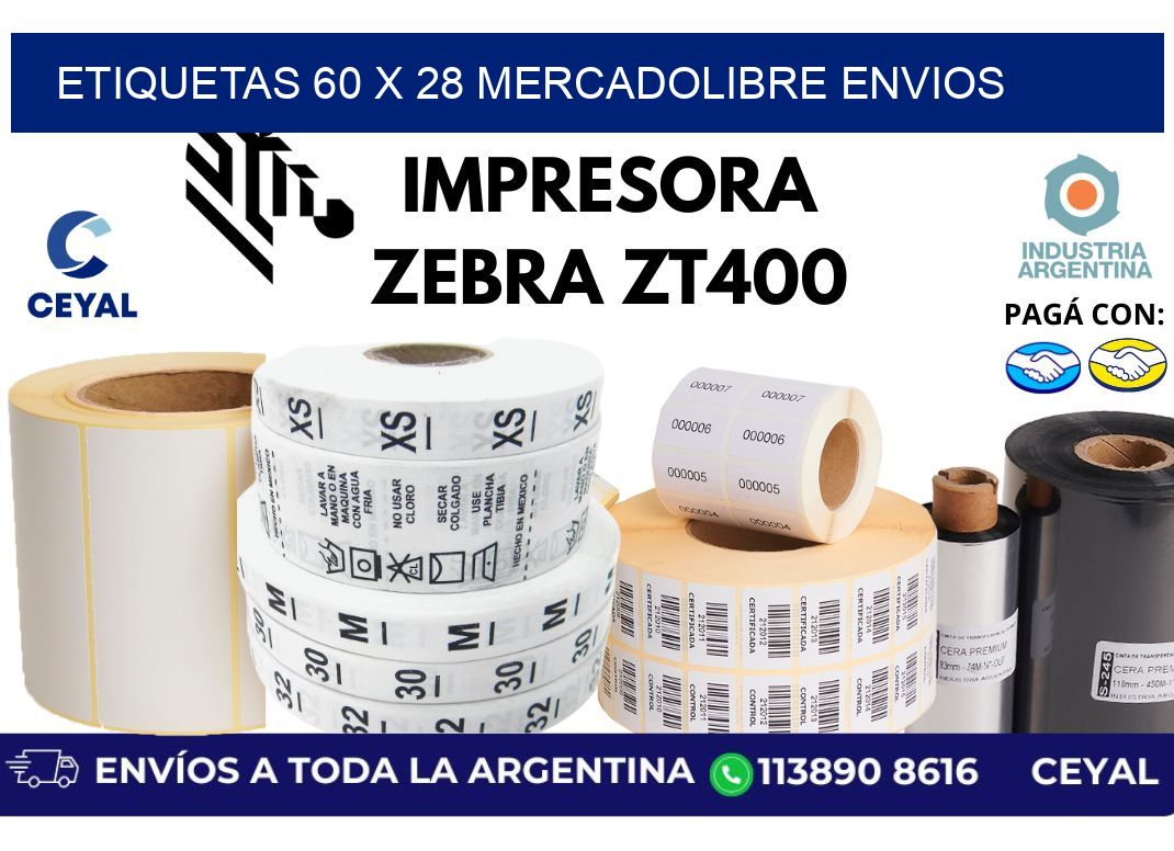 etiquetas 60 x 28 mercadolibre envios