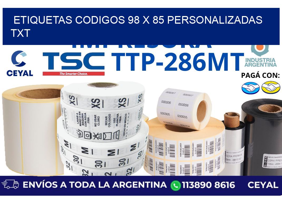 etiquetas codigos 98 x 85 personalizadas txt