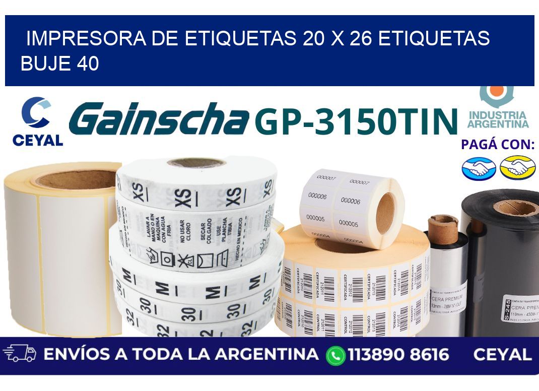 impresora de etiquetas 20 x 26 etiquetas buje 40