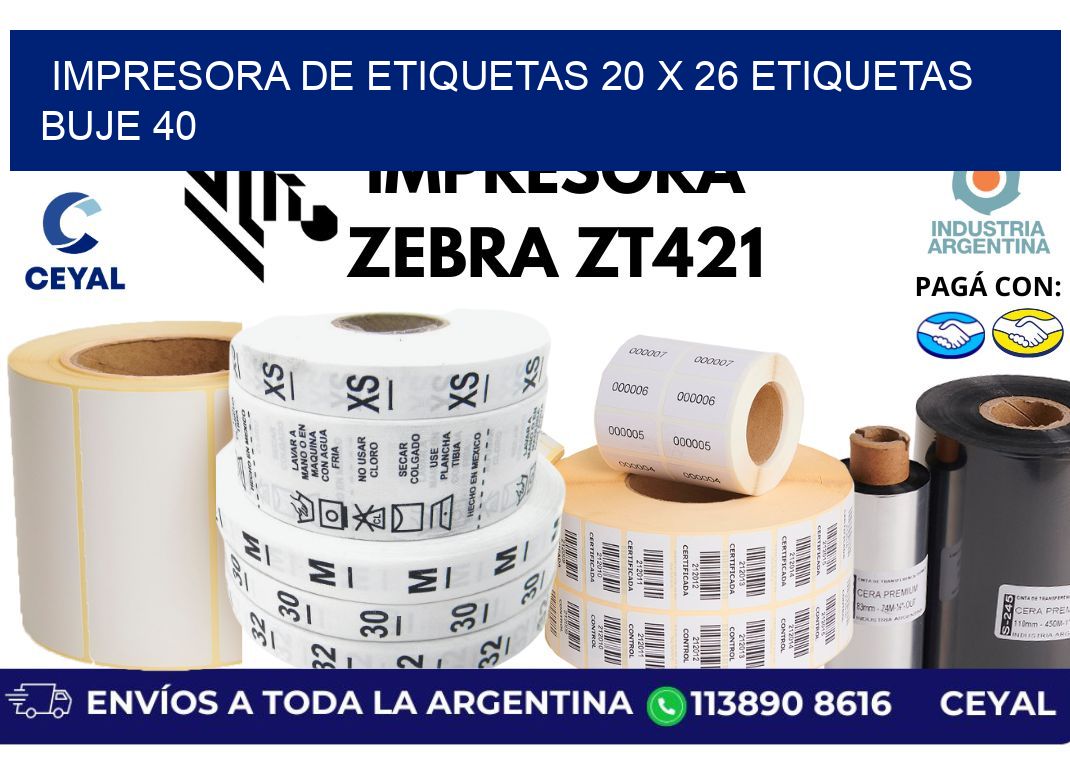 impresora de etiquetas 20 x 26 etiquetas buje 40