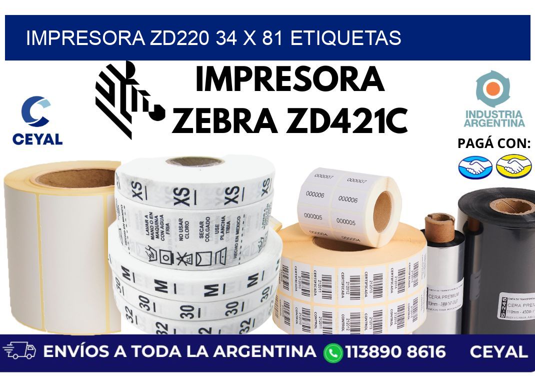 impresora zd220 34 x 81 etiquetas