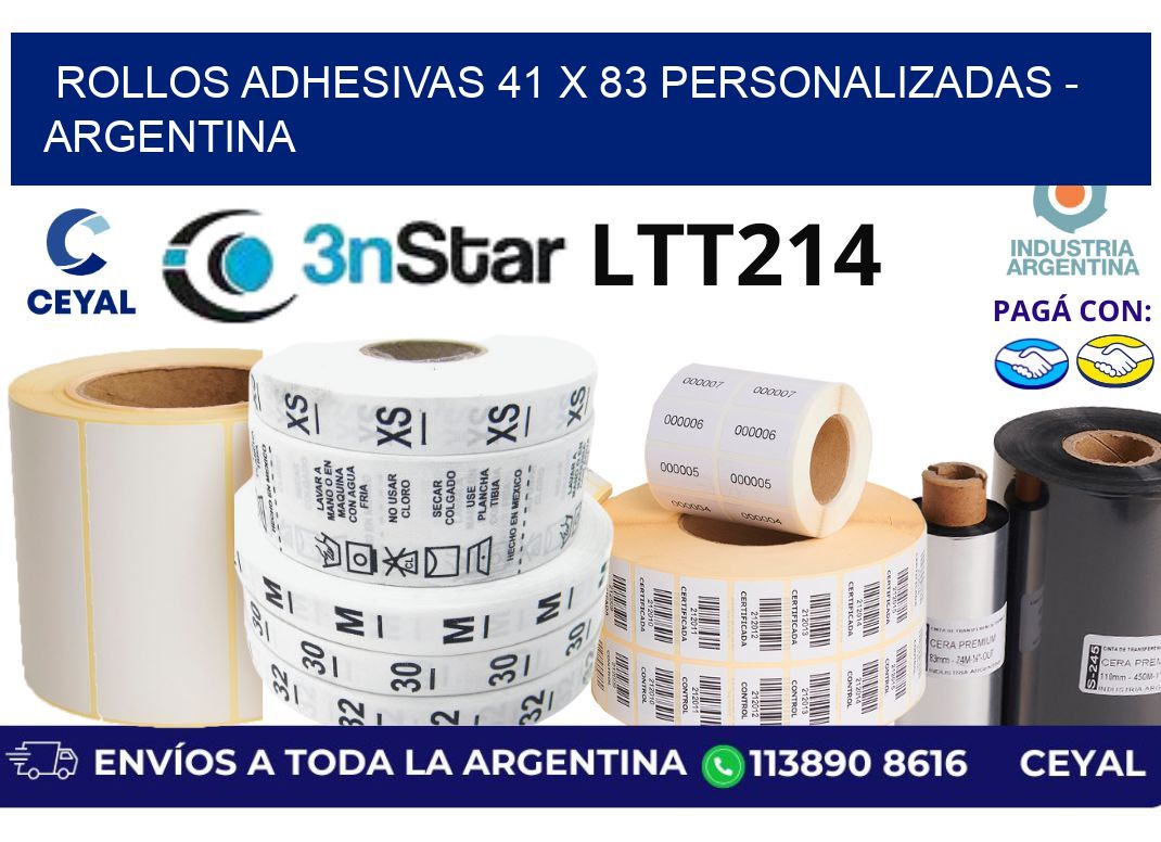 rollos adhesivas 41 x 83 personalizadas - Argentina