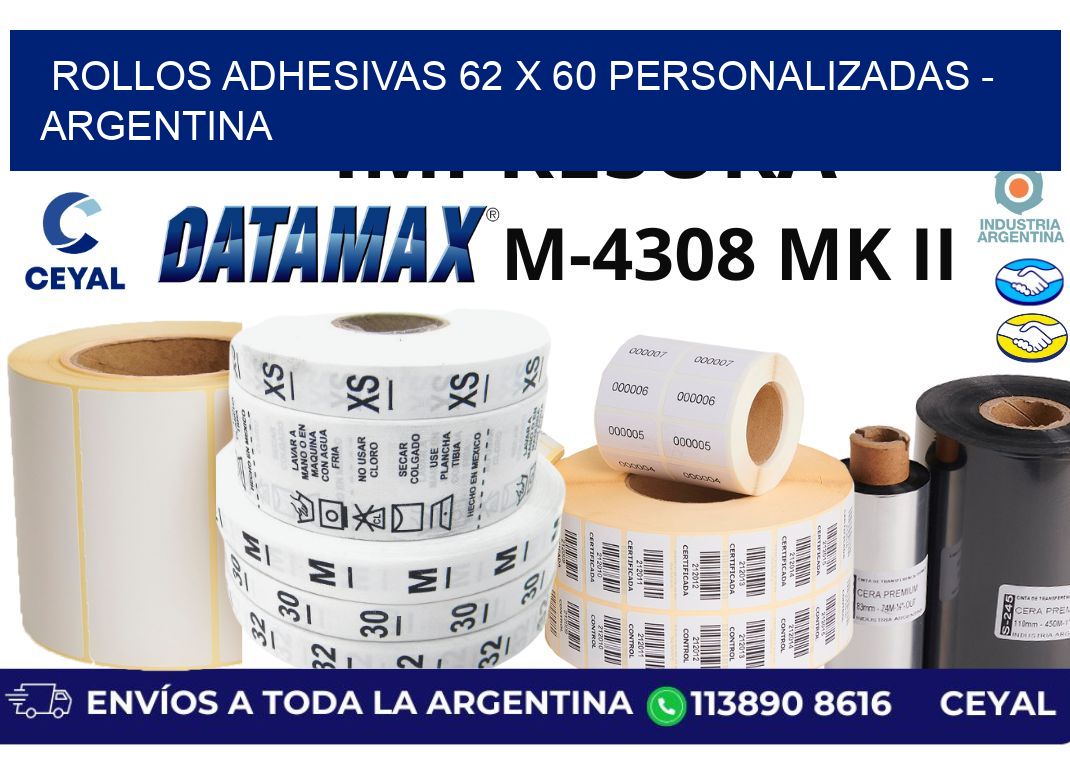rollos adhesivas 62 x 60 personalizadas - Argentina