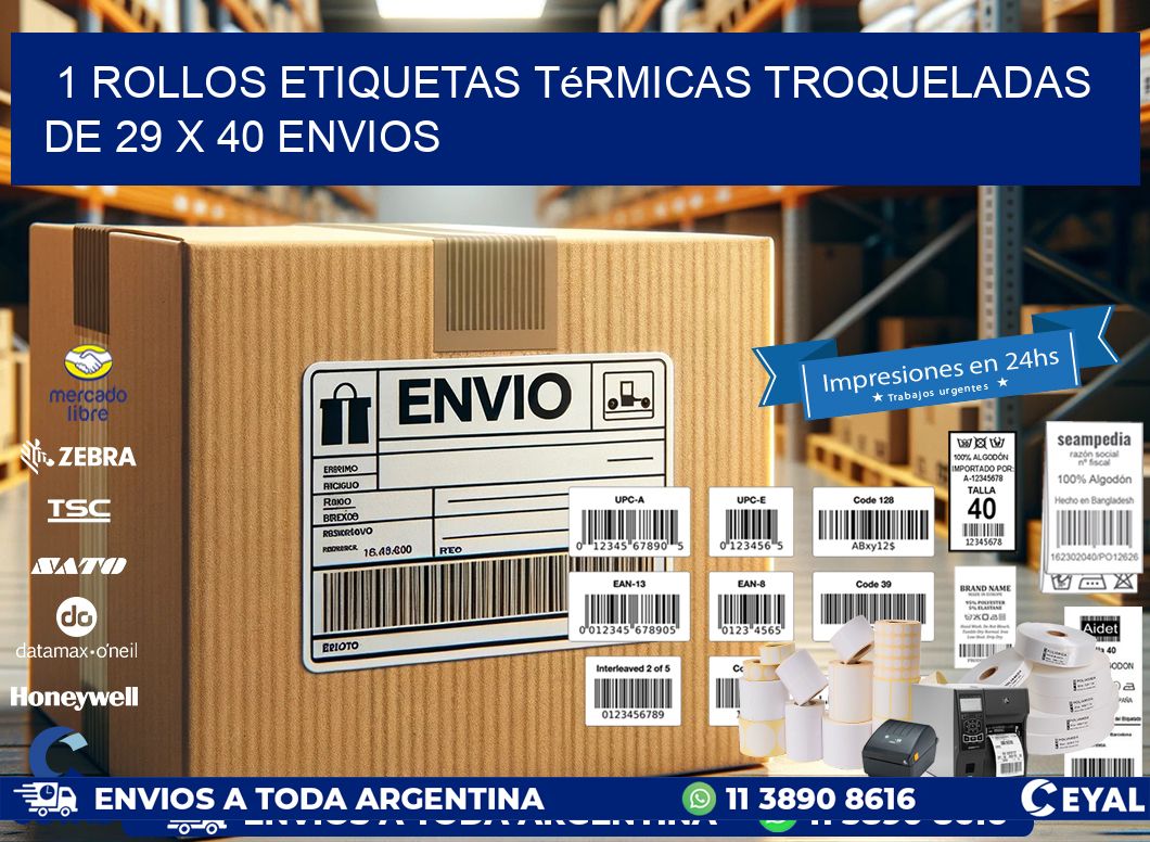 1 Rollos Etiquetas Térmicas Troqueladas De 29 x 40 ENVIOS