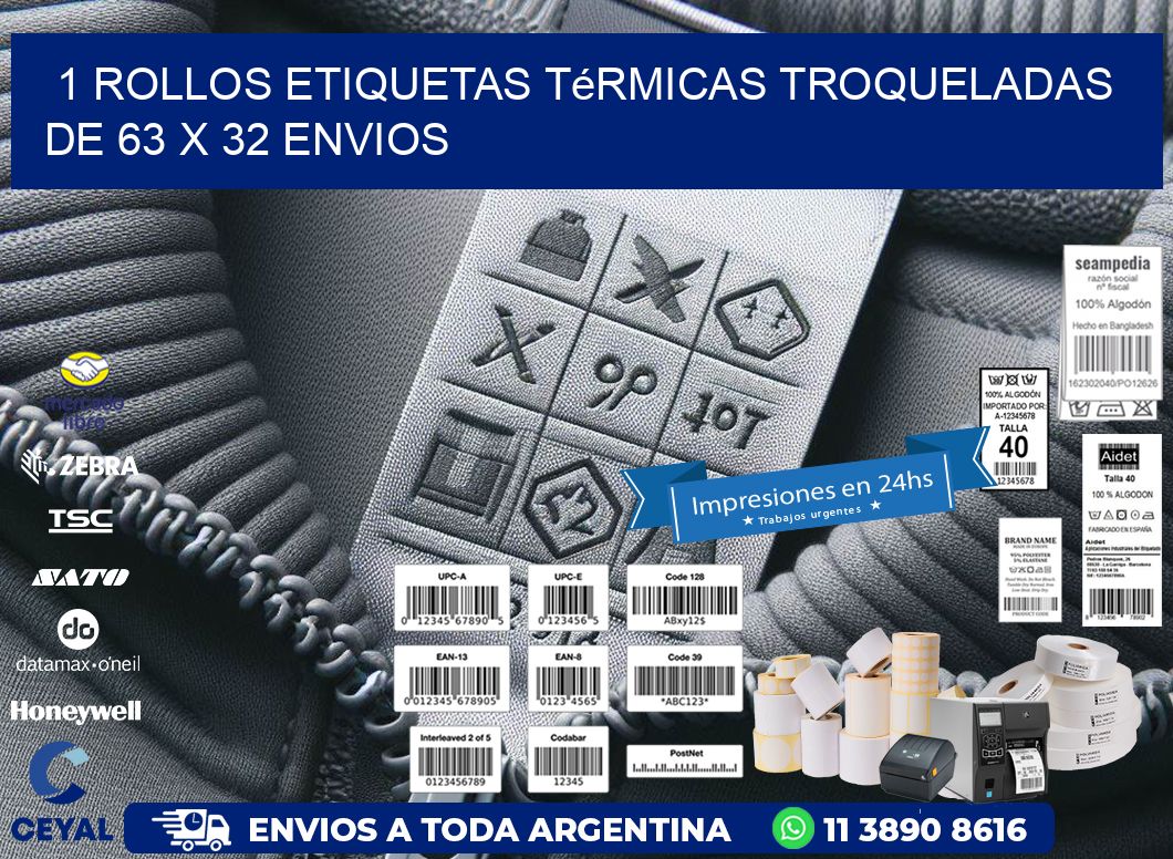 1 Rollos Etiquetas Térmicas Troqueladas De 63 x 32 ENVIOS