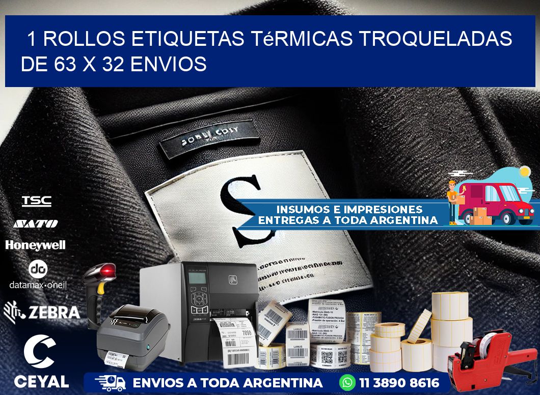 1 Rollos Etiquetas Térmicas Troqueladas De 63 x 32 ENVIOS