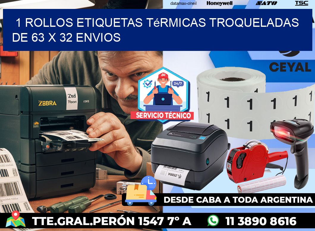 1 Rollos Etiquetas Térmicas Troqueladas De 63 x 32 ENVIOS