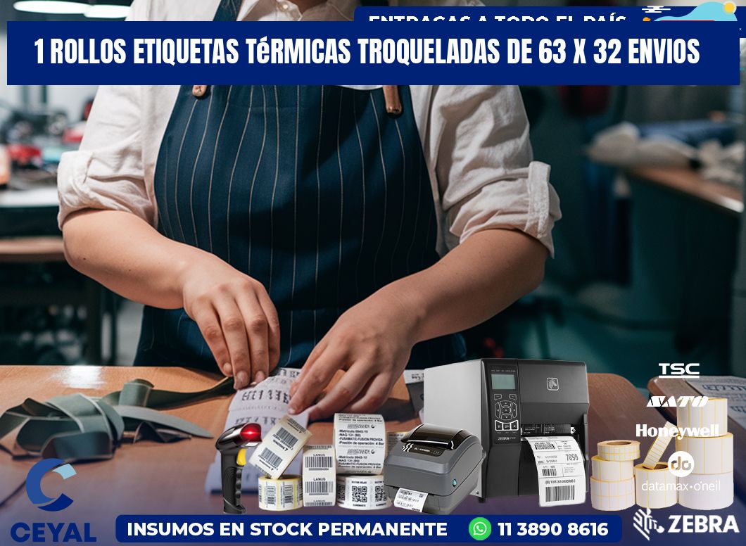 1 Rollos Etiquetas Térmicas Troqueladas De 63 x 32 ENVIOS