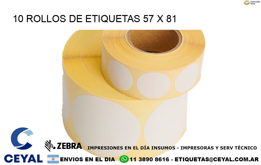10 ROLLOS DE ETIQUETAS 57 x 81