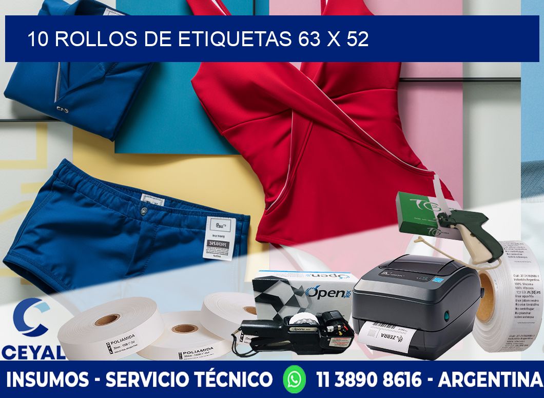 10 ROLLOS DE ETIQUETAS 63 x 52