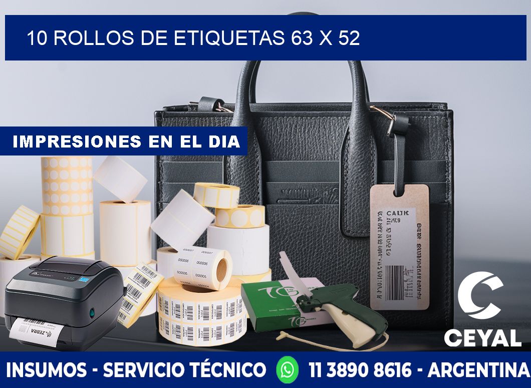 10 ROLLOS DE ETIQUETAS 63 x 52