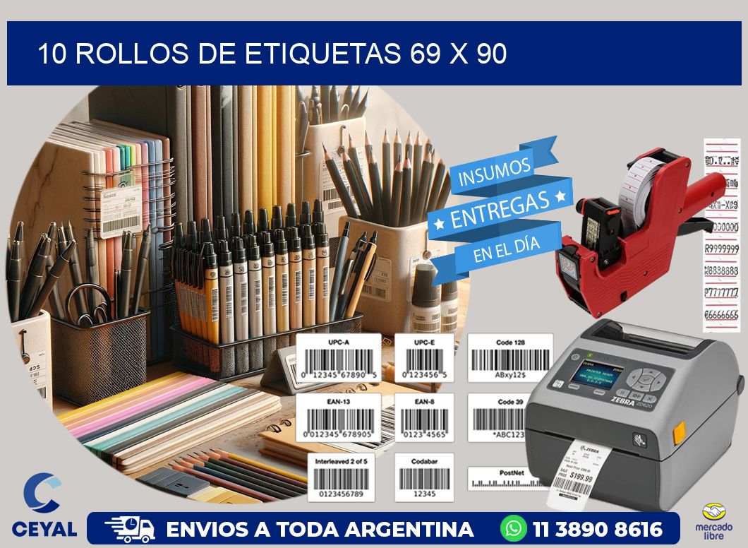 10 ROLLOS DE ETIQUETAS 69 x 90