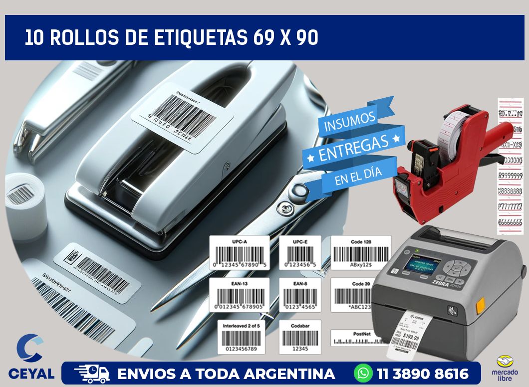 10 ROLLOS DE ETIQUETAS 69 x 90