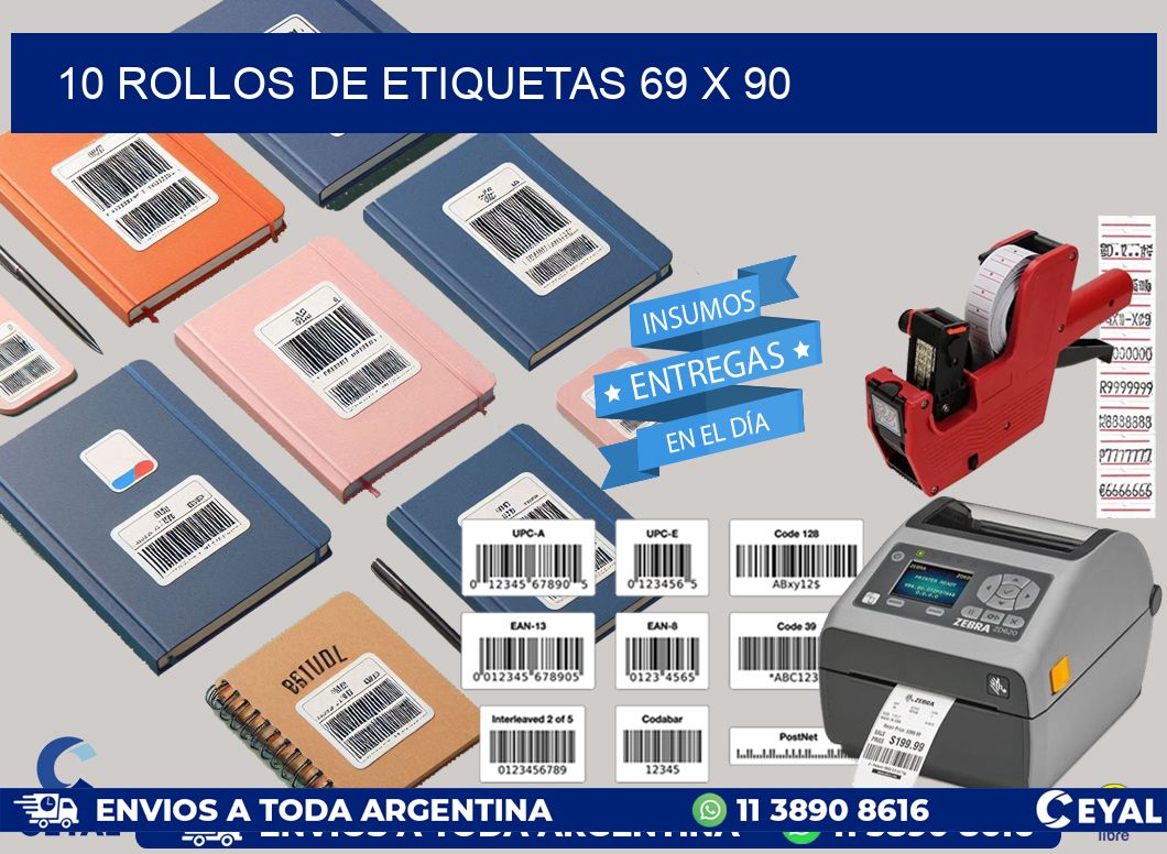 10 ROLLOS DE ETIQUETAS 69 x 90