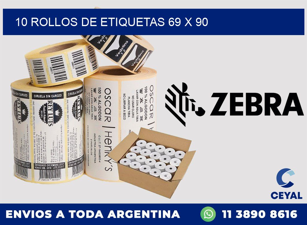 10 ROLLOS DE ETIQUETAS 69 x 90