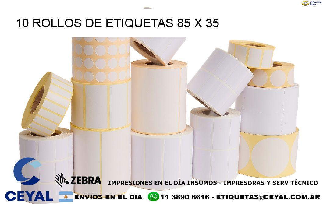 10 ROLLOS DE ETIQUETAS 85 x 35