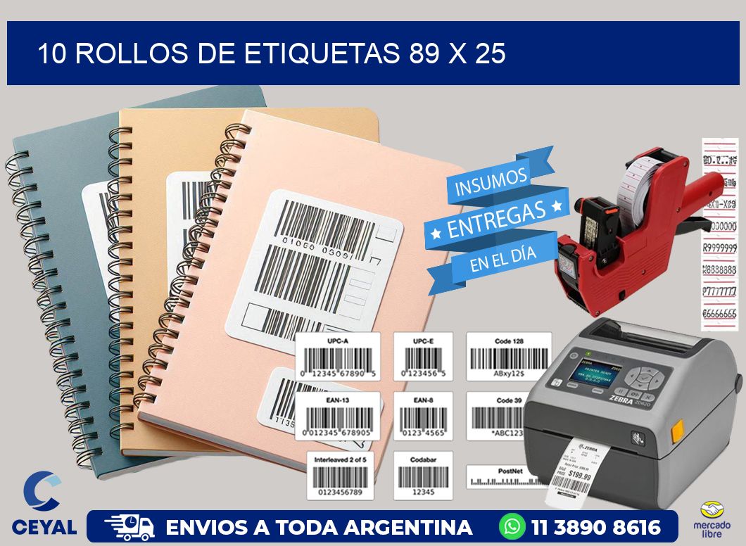 10 ROLLOS DE ETIQUETAS 89 x 25