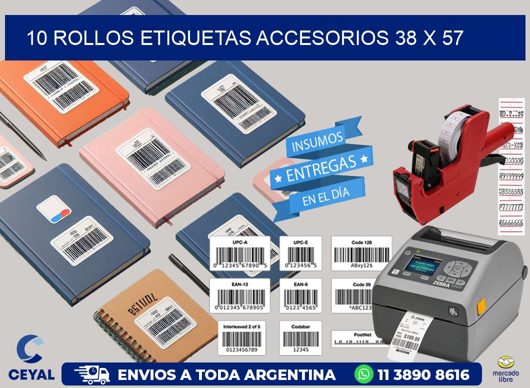 10 ROLLOS ETIQUETAS ACCESORIOS 38 x 57
