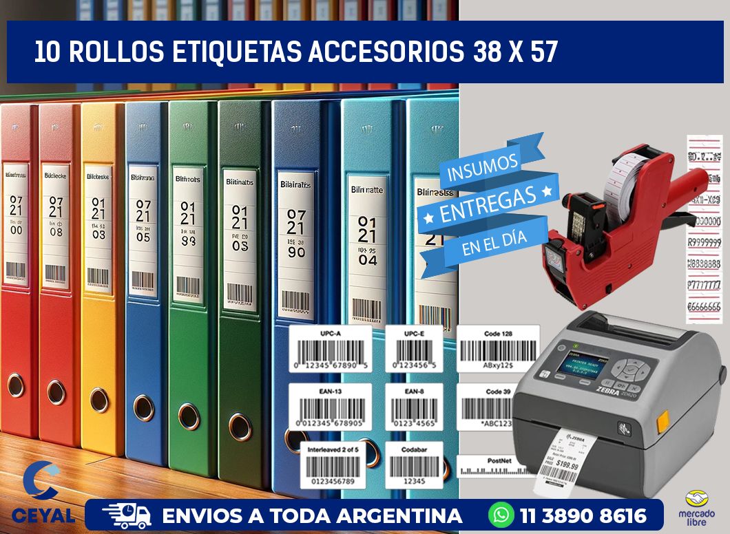 10 ROLLOS ETIQUETAS ACCESORIOS 38 x 57