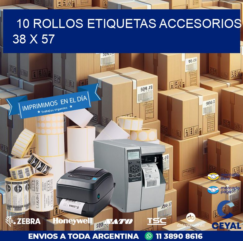 10 ROLLOS ETIQUETAS ACCESORIOS 38 x 57