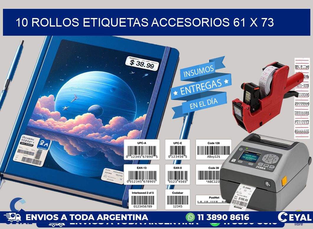 10 ROLLOS ETIQUETAS ACCESORIOS 61 x 73