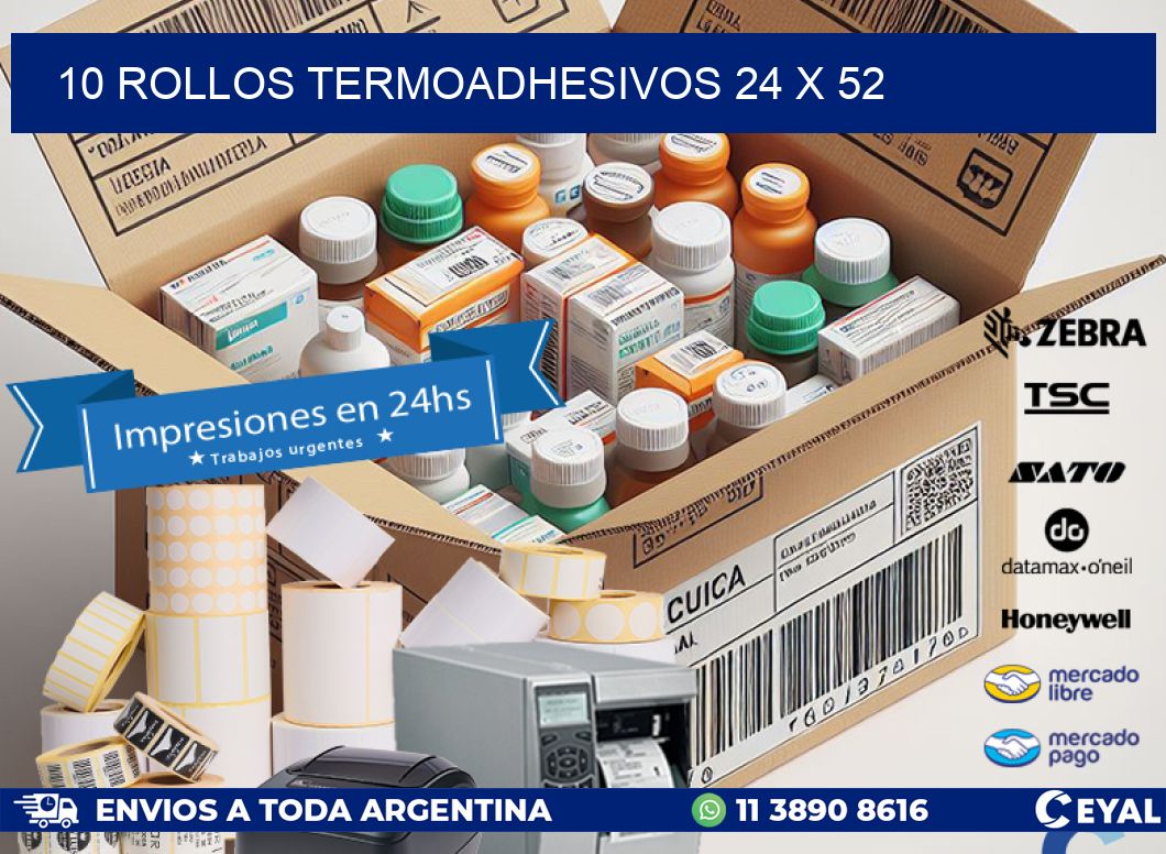 10 ROLLOS TERMOADHESIVOS 24 x 52