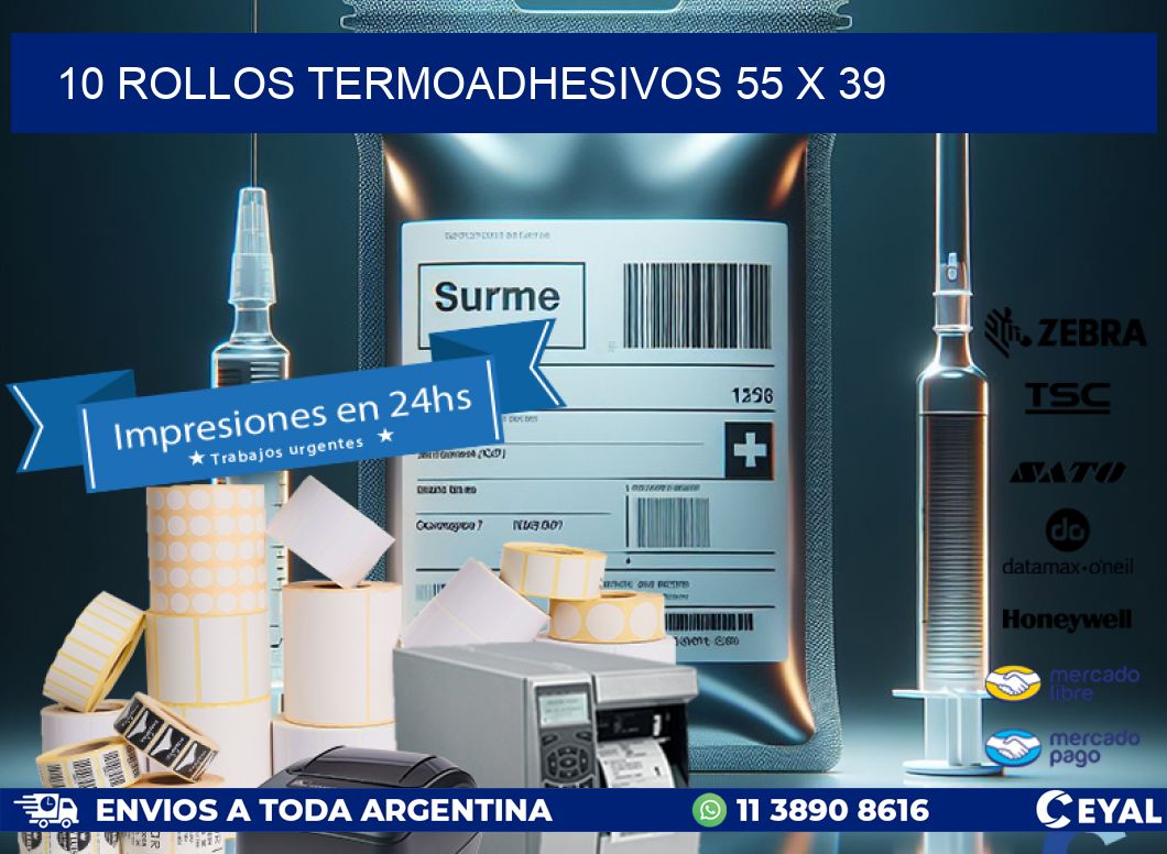 10 ROLLOS TERMOADHESIVOS 55 x 39