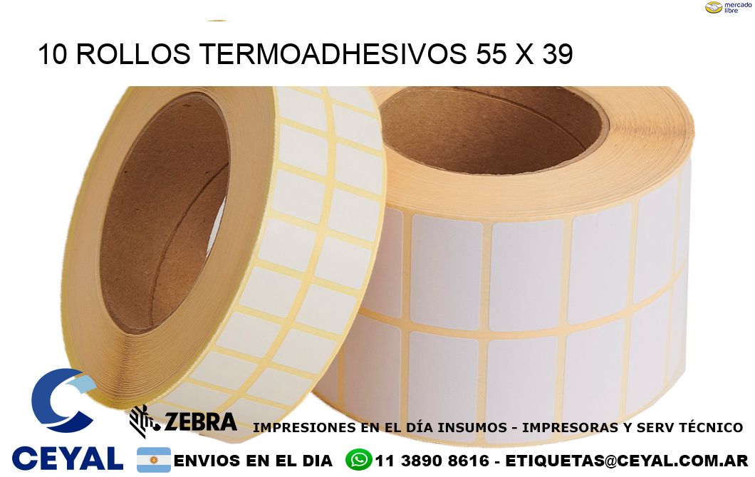 10 ROLLOS TERMOADHESIVOS 55 x 39