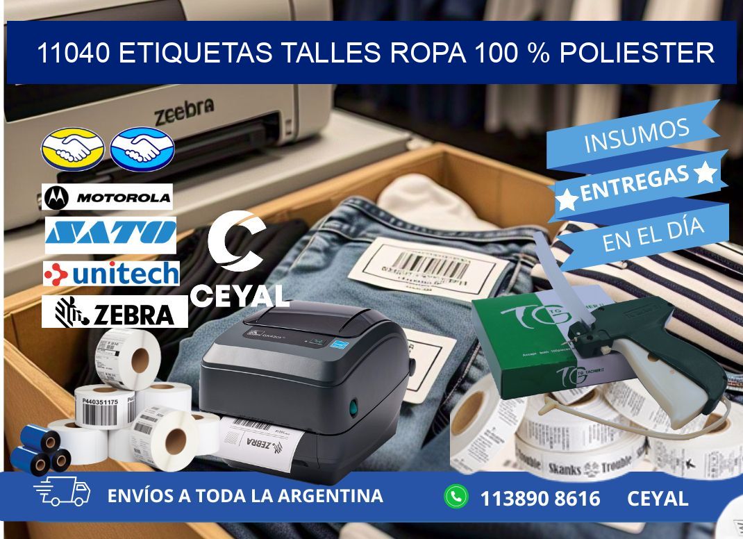 11040 ETIQUETAS TALLES ROPA 100 % POLIESTER