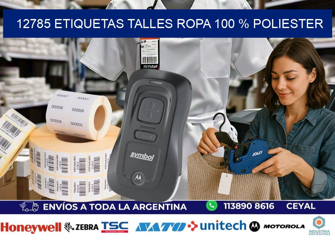 12785 ETIQUETAS TALLES ROPA 100 % POLIESTER