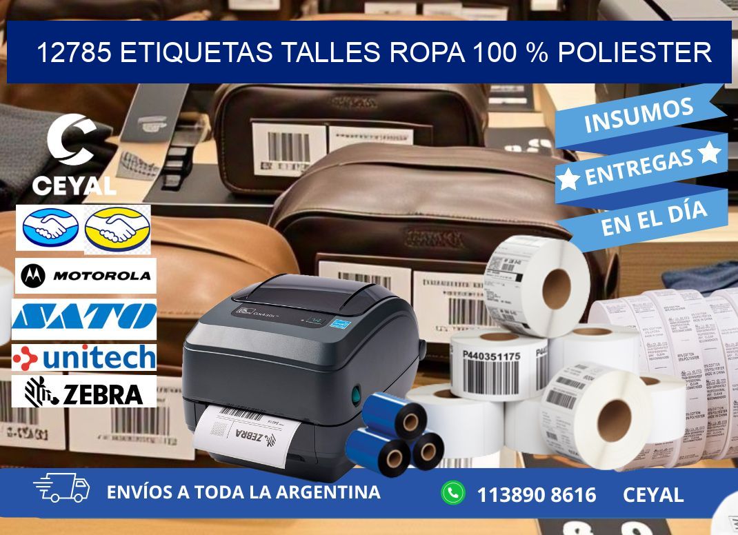 12785 ETIQUETAS TALLES ROPA 100 % POLIESTER