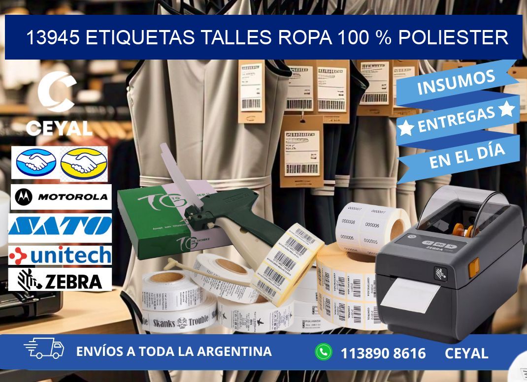 13945 ETIQUETAS TALLES ROPA 100 % POLIESTER