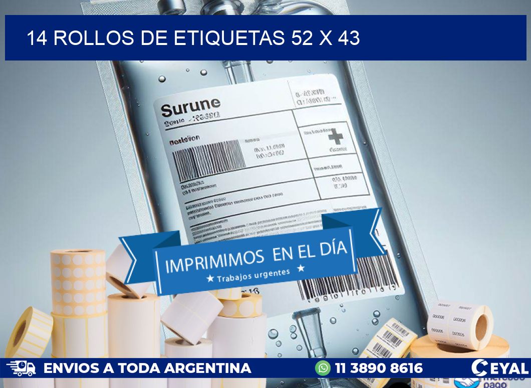 14 ROLLOS DE ETIQUETAS 52 x 43