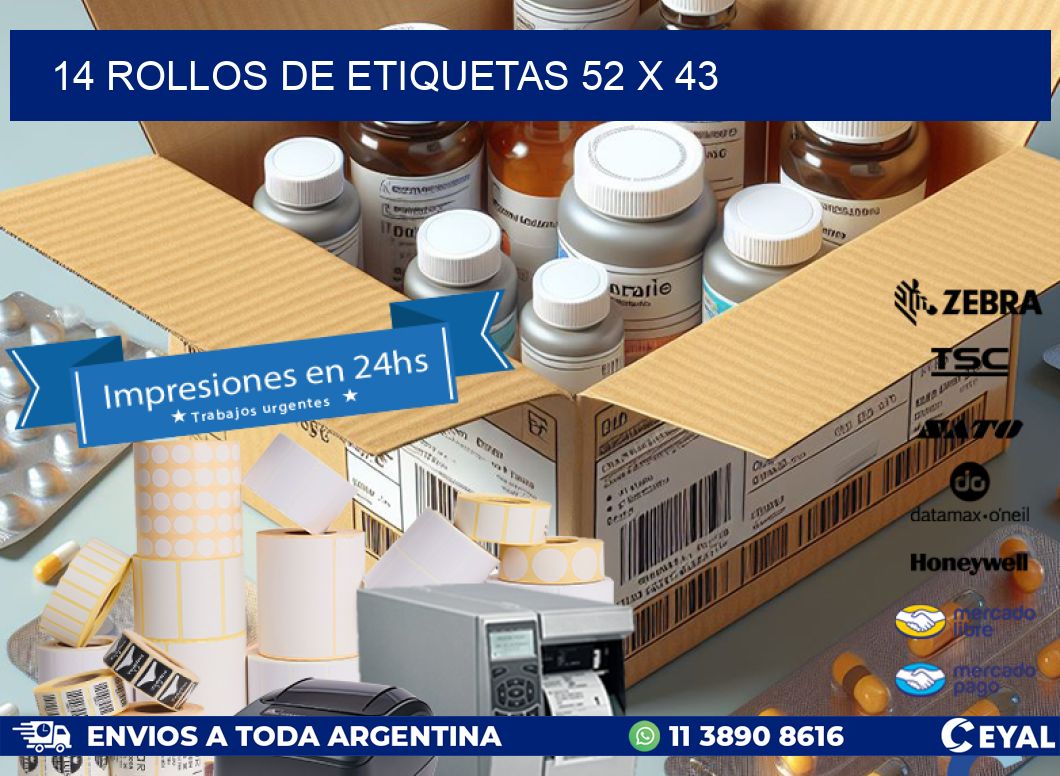 14 ROLLOS DE ETIQUETAS 52 x 43