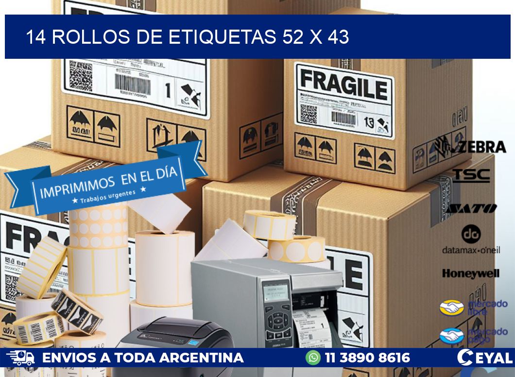 14 ROLLOS DE ETIQUETAS 52 x 43