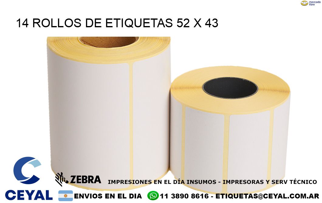14 ROLLOS DE ETIQUETAS 52 x 43