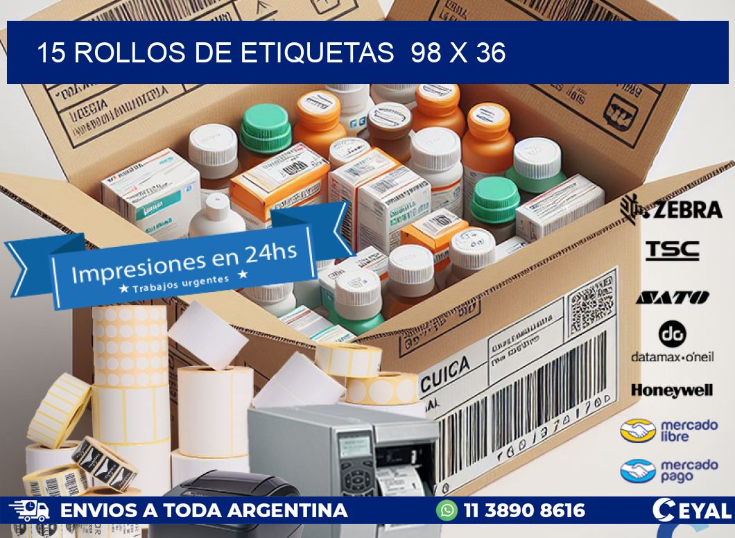 15 ROLLOS DE ETIQUETAS 98 x 36