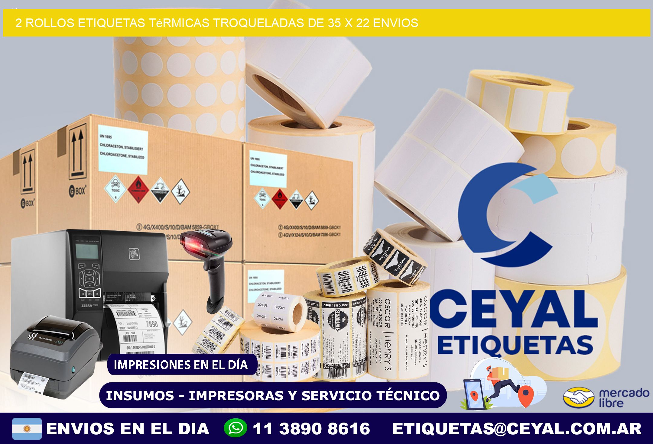 2 Rollos Etiquetas Térmicas Troqueladas De 35 x 22 ENVIOS