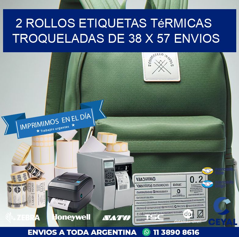 2 Rollos Etiquetas Térmicas Troqueladas De 38 x 57 ENVIOS