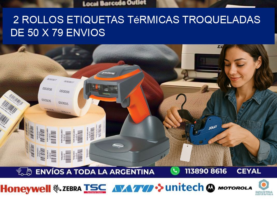 2 Rollos Etiquetas Térmicas Troqueladas De 50 x 79 ENVIOS