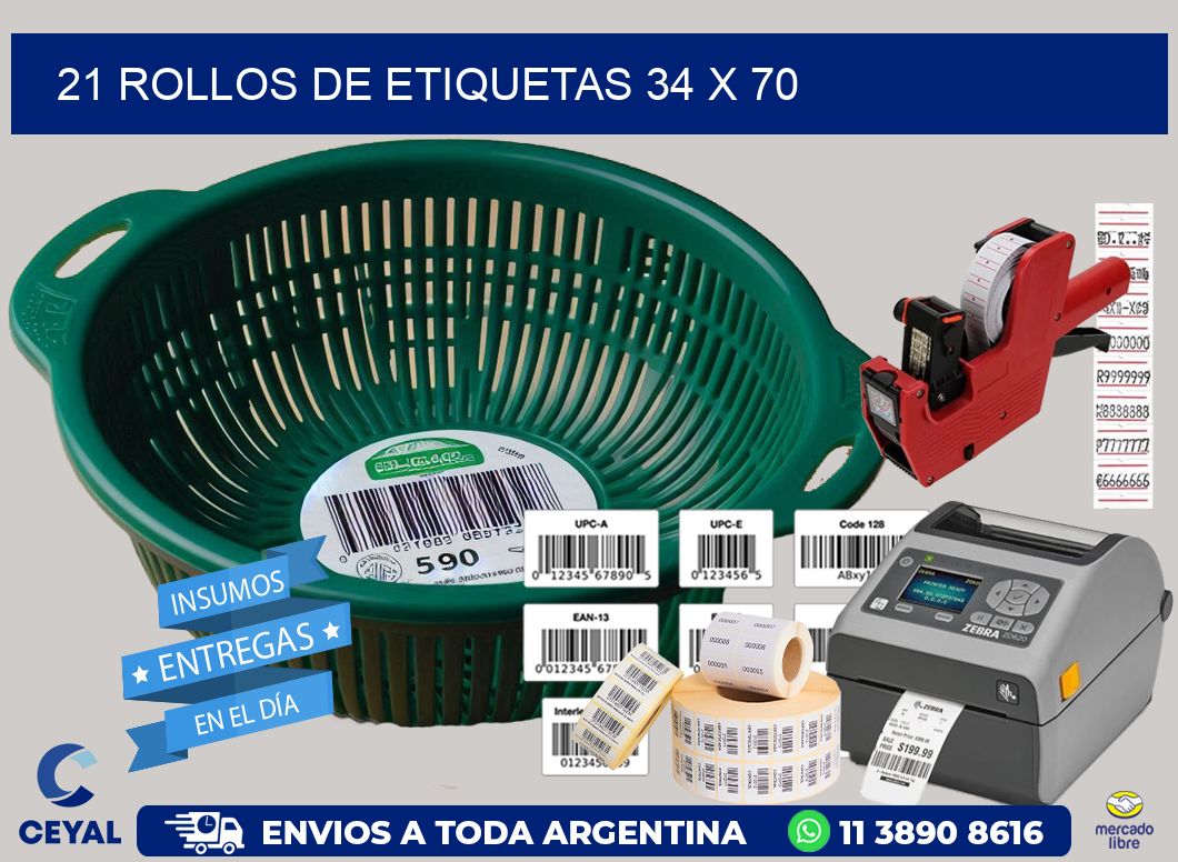 21 ROLLOS DE ETIQUETAS 34 x 70