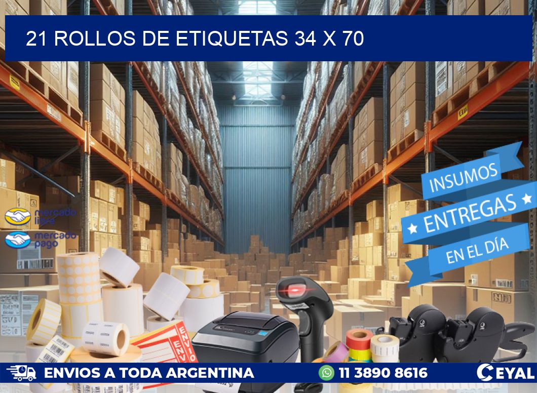 21 ROLLOS DE ETIQUETAS 34 x 70
