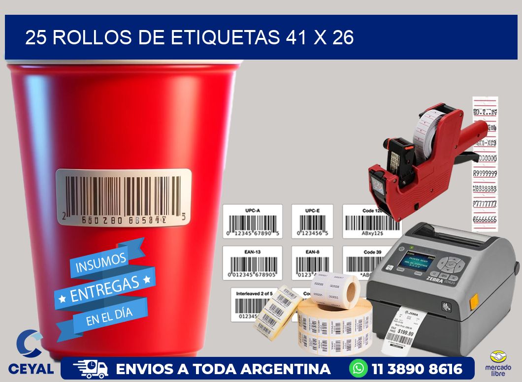 25 ROLLOS DE ETIQUETAS 41 x 26