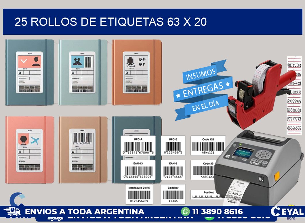 25 ROLLOS DE ETIQUETAS 63 x 20