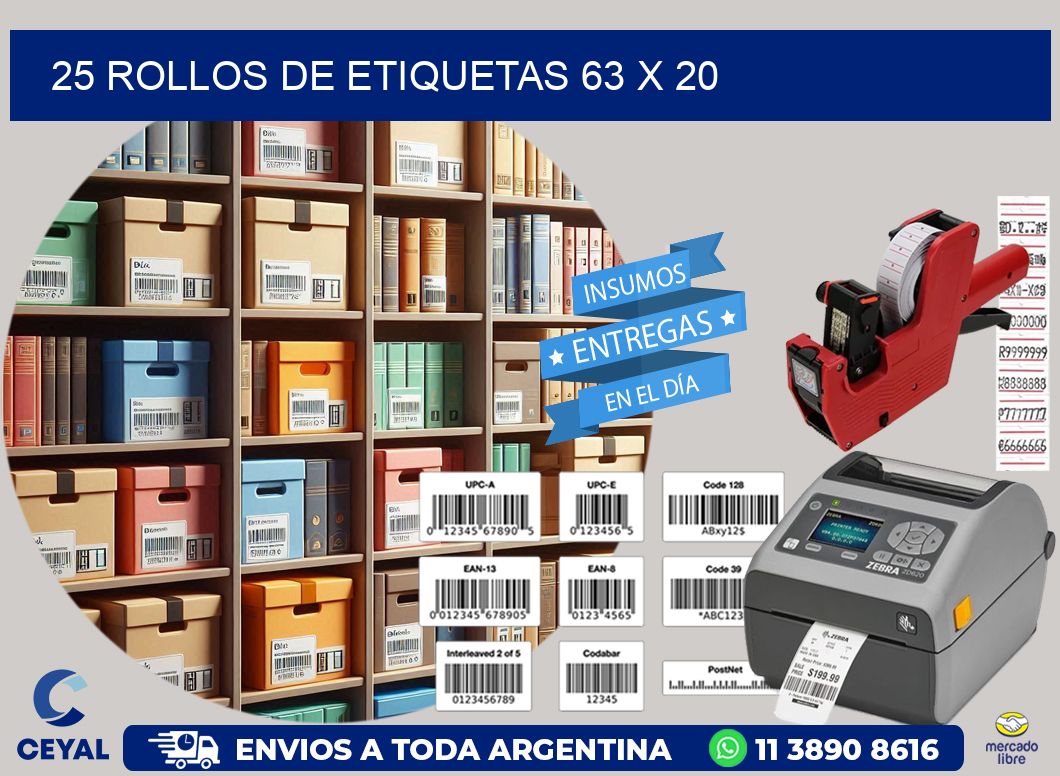 25 ROLLOS DE ETIQUETAS 63 x 20