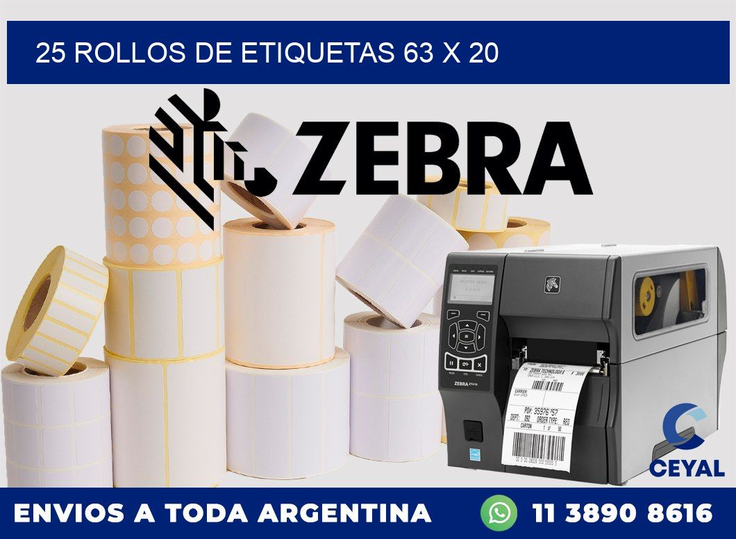 25 ROLLOS DE ETIQUETAS 63 x 20