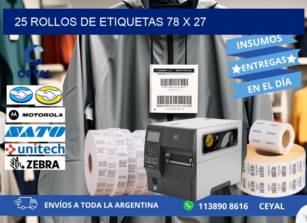 25 ROLLOS DE ETIQUETAS 78 x 27