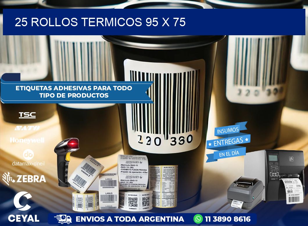 25 ROLLOS TERMICOS 95 x 75