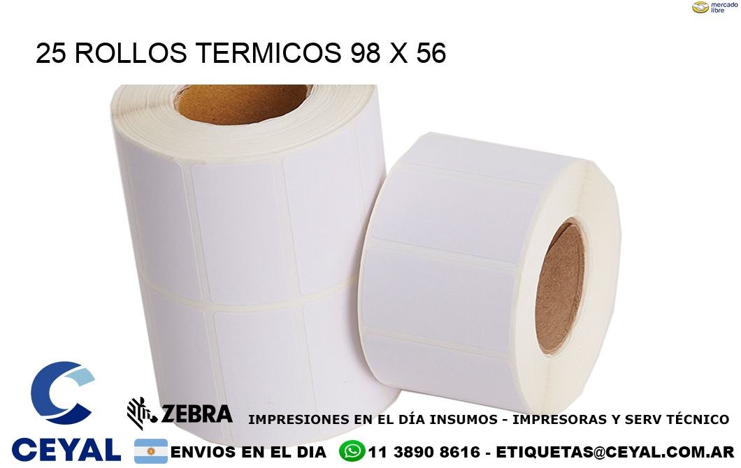 25 ROLLOS TERMICOS 98 x 56